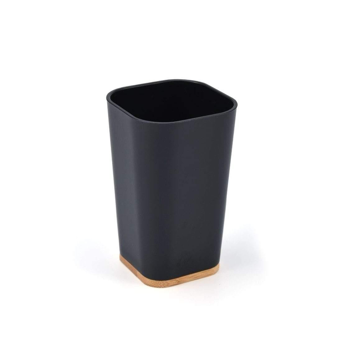Avelena | Set Aus 6 Smartloc Kunststoff-Badezimmerzubehör Set Zahnbürstenhalter Zahnpastaspender Box Seifenbox Duschablage Schwarz