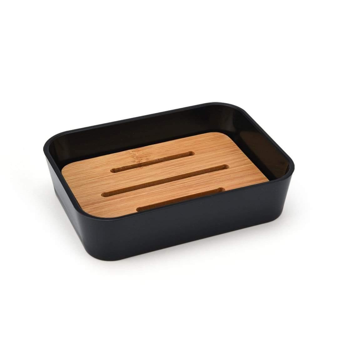 Avelena | Set Aus 6 Smartloc Kunststoff-Badezimmerzubehör Set Zahnbürstenhalter Zahnpastaspender Box Seifenbox Duschablage Schwarz