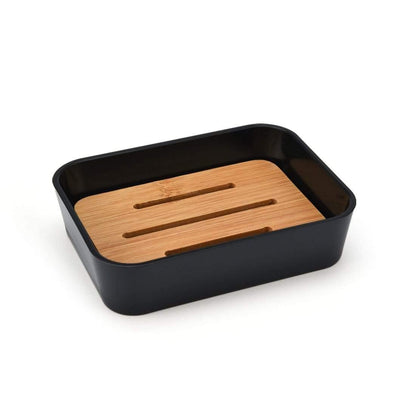 Avelena | Set Aus 6 Smartloc Kunststoff-Badezimmerzubehör Set Zahnbürstenhalter Zahnpastaspender Box Seifenbox Duschablage Schwarz