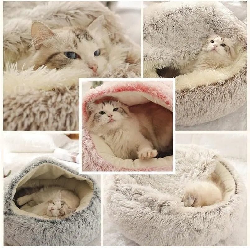 Avelena | Weiche Plüsch Haustierbett mit Bezug Runde Katzenbett Haustiermatratze Warmes Schlafnest für Katzen und Hunde Höhle 2 In 1 für Kleine Hunde