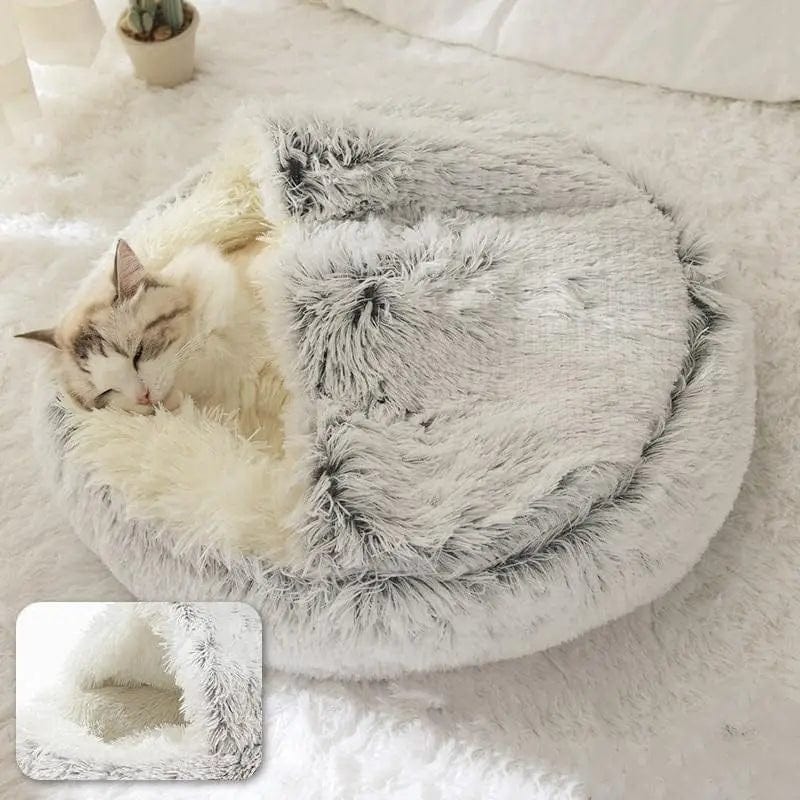 Avelena | Weiche Plüsch Haustierbett mit Bezug Runde Katzenbett Haustiermatratze Warmes Schlafnest für Katzen und Hunde Höhle 2 In 1 für Kleine Hunde