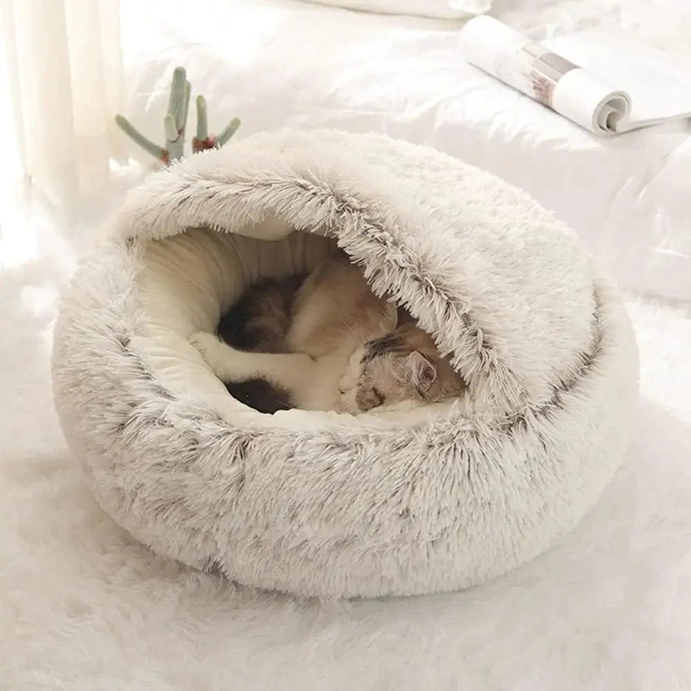 Avelena | Weiche Plüsch Haustierbett mit Bezug Runde Katzenbett Haustiermatratze Warmes Schlafnest für Katzen und Hunde Höhle 2 In 1 für Kleine Hunde