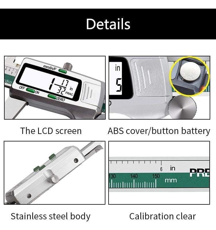Avelena | Edelstahl Digitaler Messschieber 150Mm Fraktion/Mm/Zoll Lcd Display Messschieber Hochpräzisionsmesswerkzeug