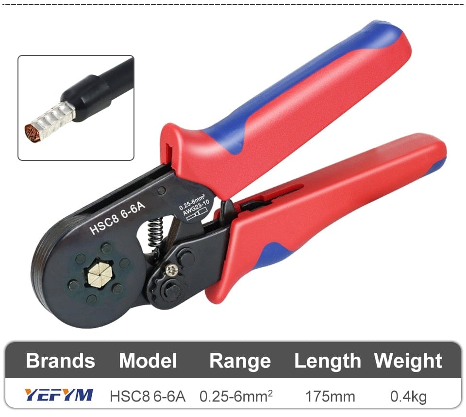 Avelena | Tubular-Terminal-Crimptool Hsc8 6-4/6-6/16-6 Max 0.08-16Mm² Draht Mini-Ferrule Crimpzange Yefym Haushalts-Elektroset