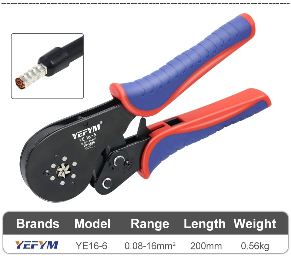 Avelena | Tubular-Terminal-Crimptool Hsc8 6-4/6-6/16-6 Max 0.08-16Mm² Draht Mini-Ferrule Crimpzange Yefym Haushalts-Elektroset