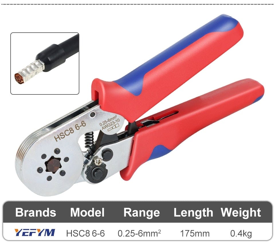 Avelena | Tubular-Terminal-Crimptool Hsc8 6-4/6-6/16-6 Max 0.08-16Mm² Draht Mini-Ferrule Crimpzange Yefym Haushalts-Elektroset