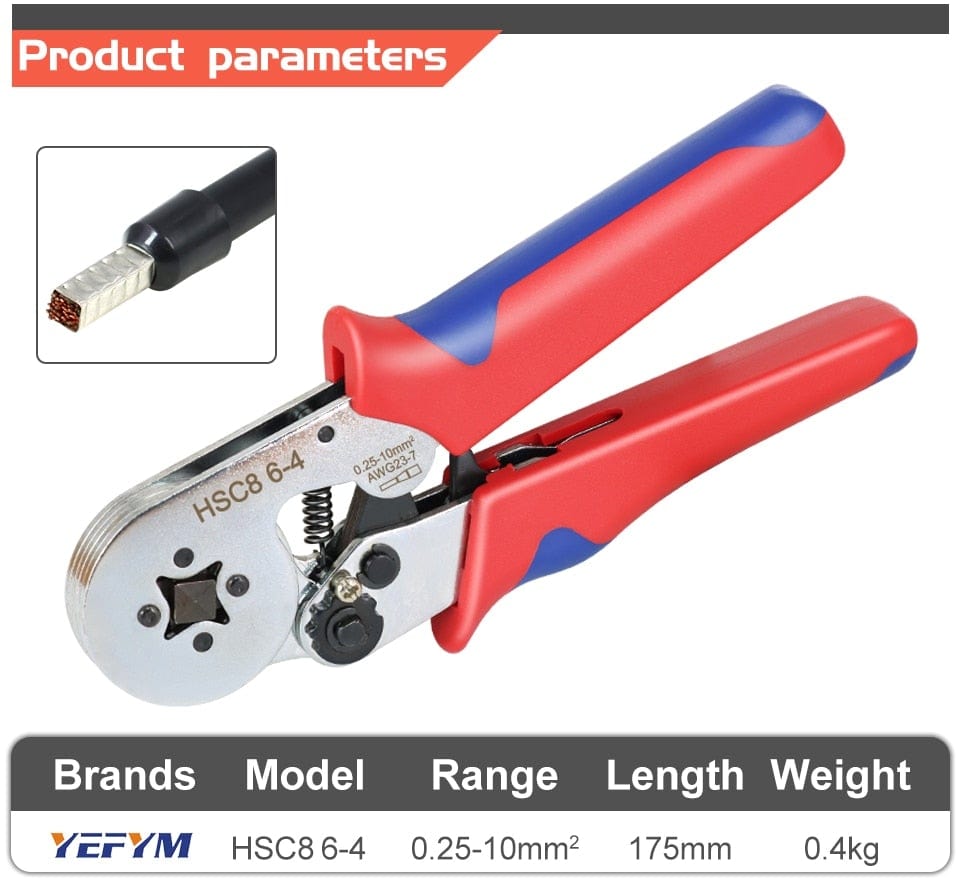 Avelena | Tubular-Terminal-Crimptool Hsc8 6-4/6-6/16-6 Max 0.08-16Mm² Draht Mini-Ferrule Crimpzange Yefym Haushalts-Elektroset