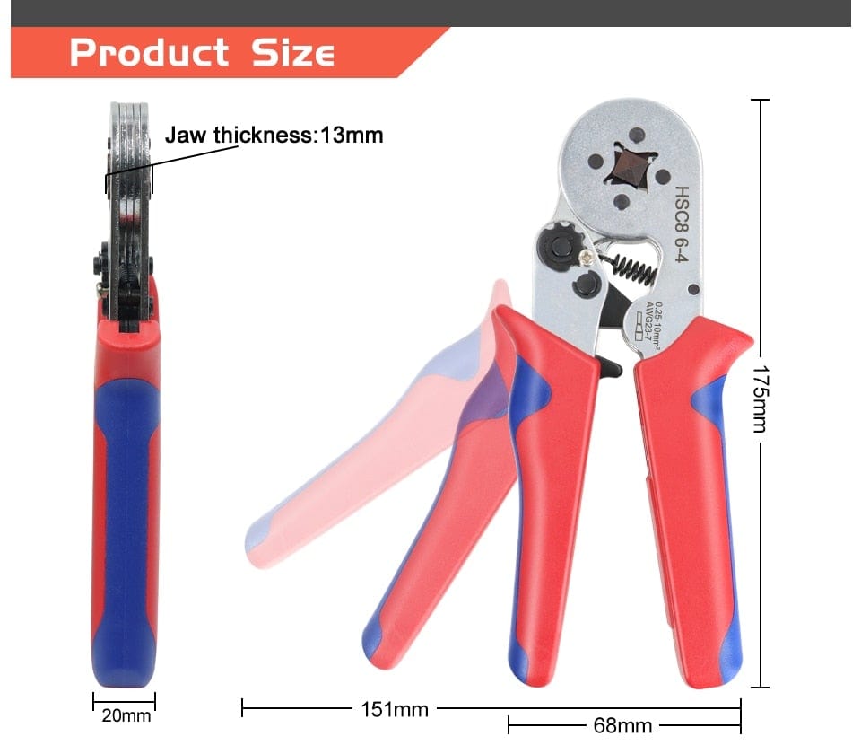 Avelena | Tubular-Terminal-Crimptool Hsc8 6-4/6-6/16-6 Max 0.08-16Mm² Draht Mini-Ferrule Crimpzange Yefym Haushalts-Elektroset