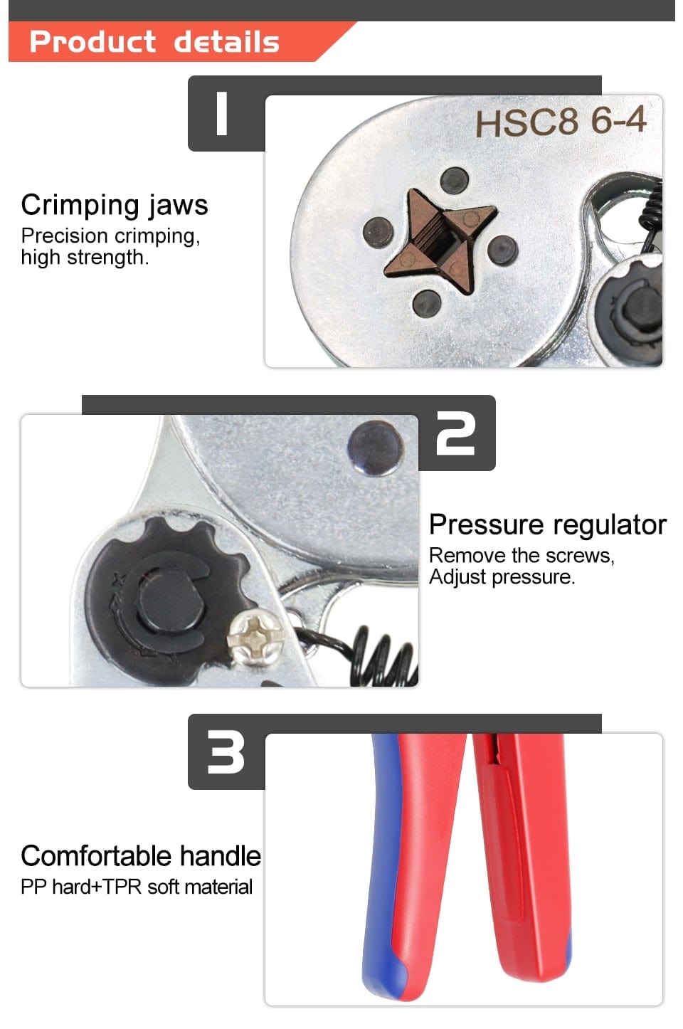 Avelena | Tubular-Terminal-Crimptool Hsc8 6-4/6-6/16-6 Max 0.08-16Mm² Draht Mini-Ferrule Crimpzange Yefym Haushalts-Elektroset