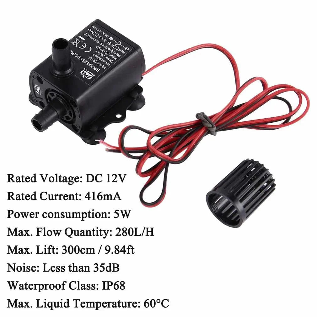 Avelena | Decdeal Ultra-Leise Mini Bürstenlose Dc/Usb Wasserpumpe 5/12V 5-10W 250-400L/H Förderhöhe 300Cm Tauchbrunnen Aquarium Zirkulation