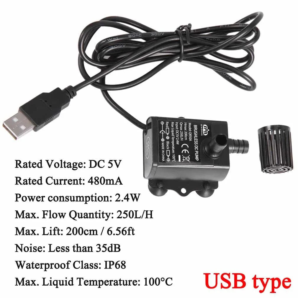 Avelena | Decdeal Ultra-Leise Mini Bürstenlose Dc/Usb Wasserpumpe 5/12V 5-10W 250-400L/H Förderhöhe 300Cm Tauchbrunnen Aquarium Zirkulation