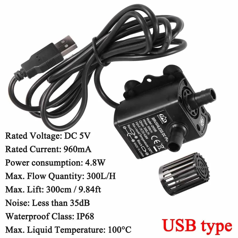 Avelena | Decdeal Ultra-Leise Mini Bürstenlose Dc/Usb Wasserpumpe 5/12V 5-10W 250-400L/H Förderhöhe 300Cm Tauchbrunnen Aquarium Zirkulation
