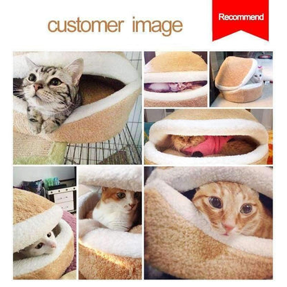 Avelena | Warmes Katzenbett Haus Hamburger Bett Zerlegbarkeit Winddicht Haustier Welpen Nest Schale Versteck Burger Brötchen für Den Winter