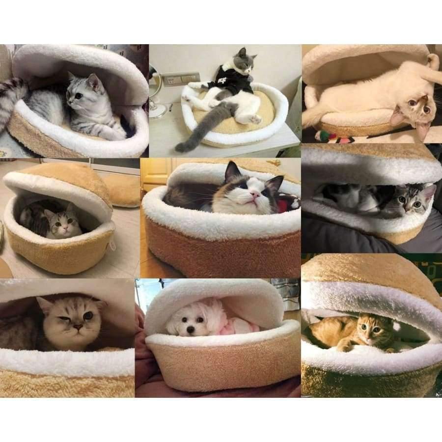 Avelena | Warmes Katzenbett Haus Hamburger Bett Zerlegbarkeit Winddicht Haustier Welpen Nest Schale Versteck Burger Brötchen für Den Winter