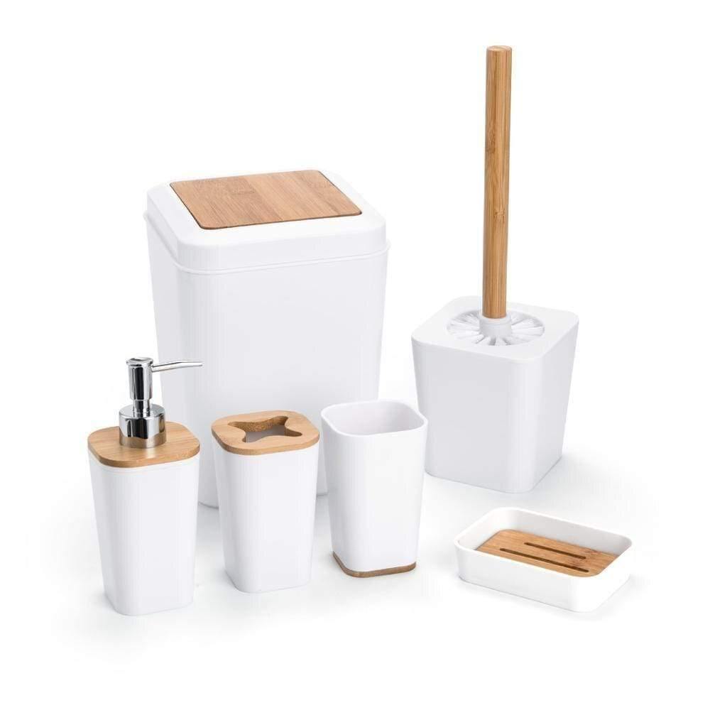 Avelena | Set Aus 6 Smartloc Kunststoff-Badezimmerzubehör Set Zahnbürstenhalter Zahnpastaspender Box Seifenbox Duschablage Schwarz