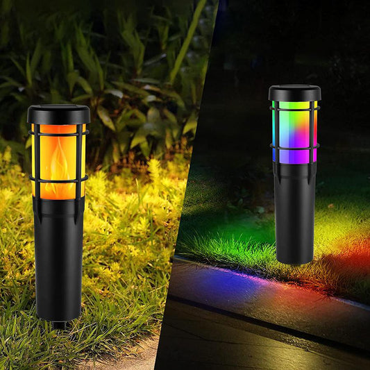 Avelena | Solar-Wegeleuchten für den Außenbereich, mit flackernder Flamme und RGB-Farbwechsel, LED-Solar-Außenleuchten für Hof, Garten, Weg, Rasen - IP65 wasserdicht
