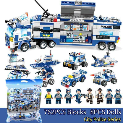 Avelena | 8 IN 1 Stadtpolizei Lkw Station Bauklötze Serie SWAT Spielzeug Geschenk Für Kinder