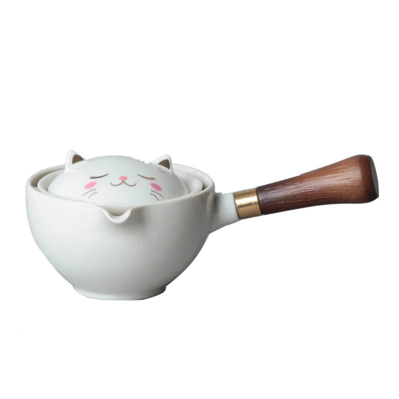 Avelena | Portabler Rotierender Keramikkannen Teebereiter Infuser mit Holzgriff