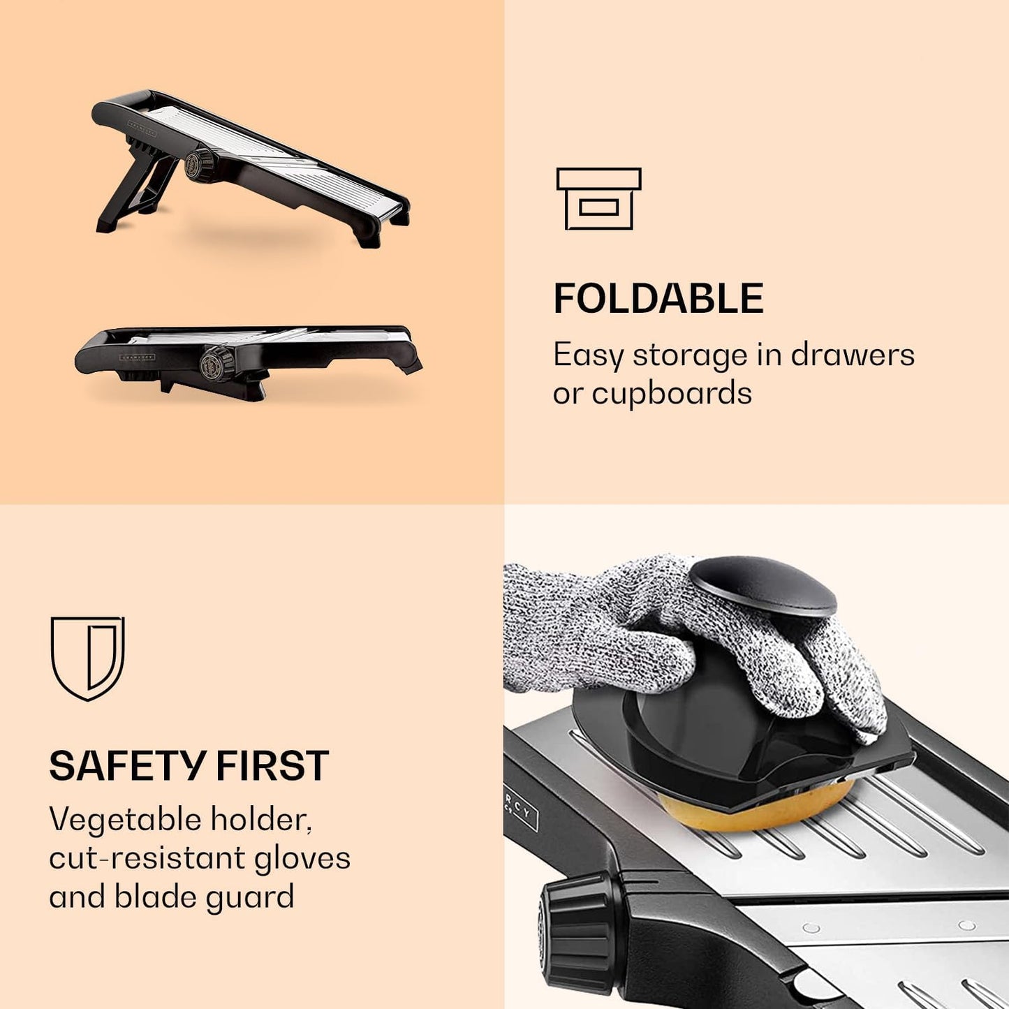 Avelena | Premium Lebensmittel Schneidemaschine mit schnittfesten Handschuhen