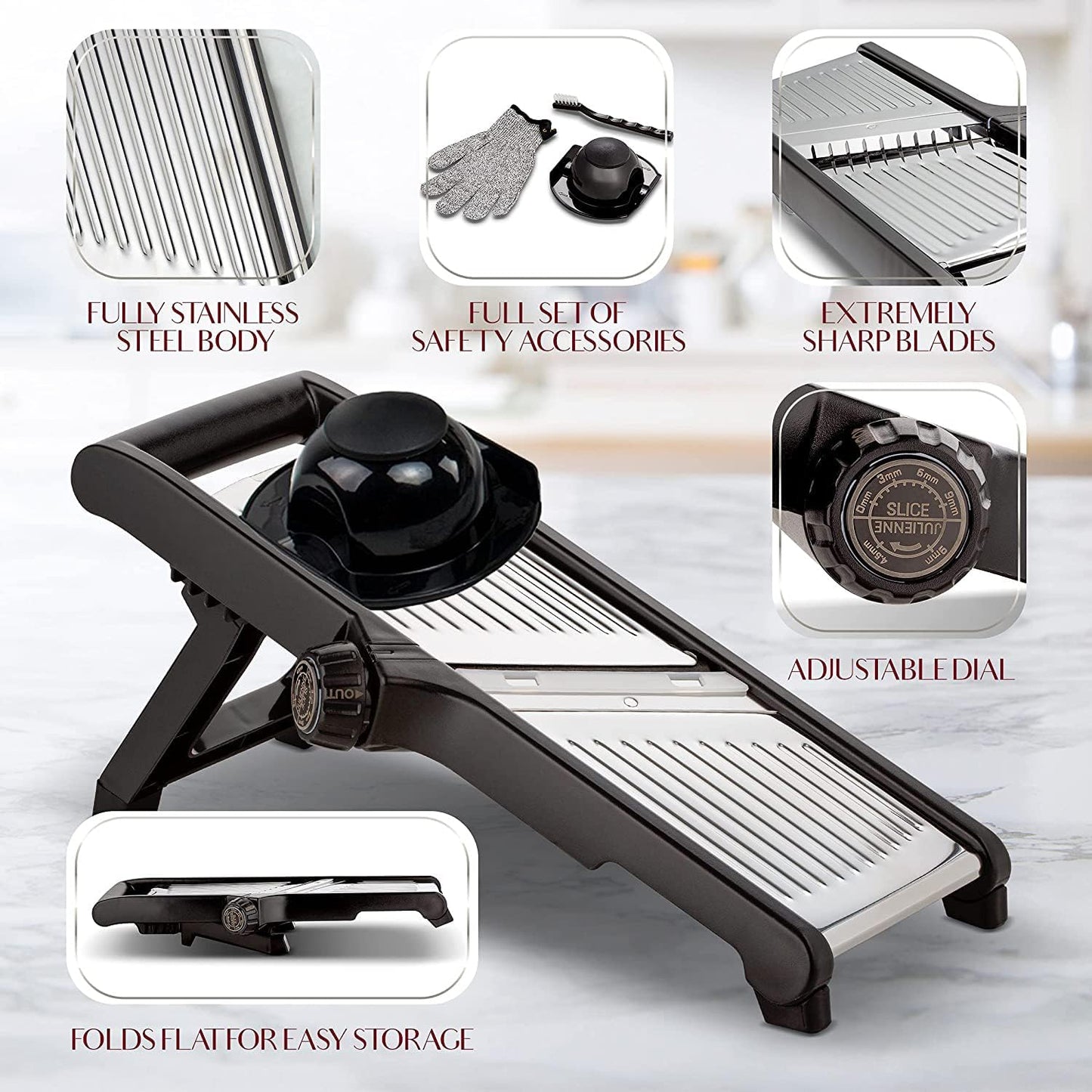 Avelena | Premium Lebensmittel Schneidemaschine mit schnittfesten Handschuhen