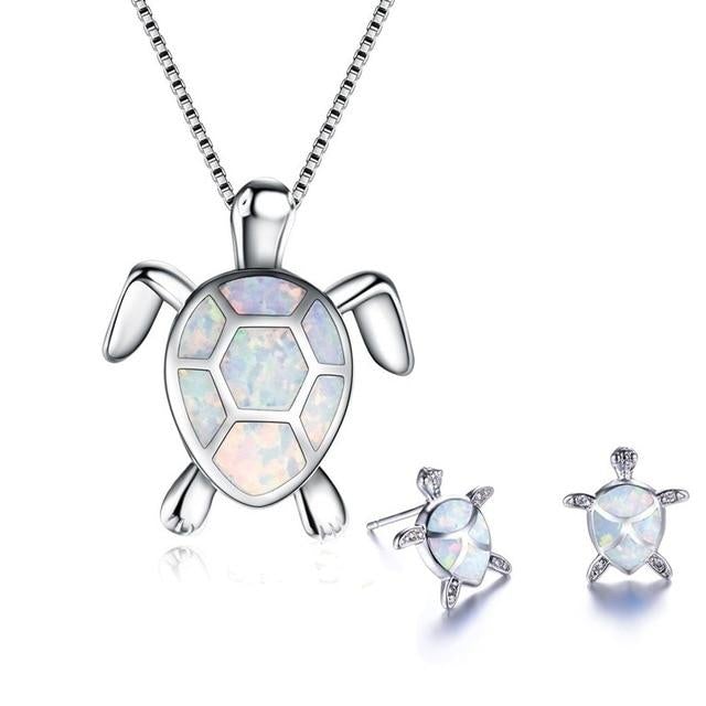 Avelena | Silberne Meeresschildkröte Schmuckset Halskette und Ohrringe Von Marinella