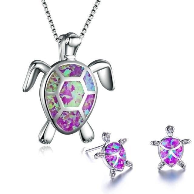 Avelena | Silberne Meeresschildkröte Schmuckset Halskette und Ohrringe Von Marinella