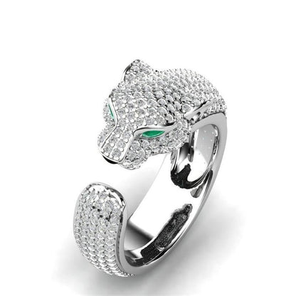 Avelena | Verstellbarer Ring aus 18K Silber und Roségold mit grünen Zirkonia-Augen Jaguarring