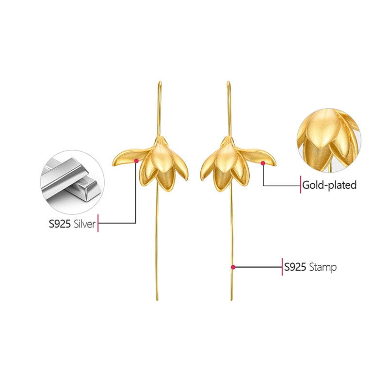 Avelena | 18K Gold elegante Magnolienblüten Ohrringe mit Anhänger