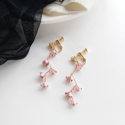 Avelena | Lange Strass Kristall Pink Sakura Blume mit Zirkon Clip Ohrringe