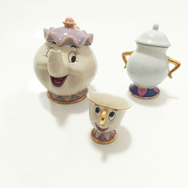 Avelena | Limitierte Cartoon Die Schöne und das Biest Bone China Tasse Teeset Mrs Potts und Chips Teekanne Kaffeetassen Set