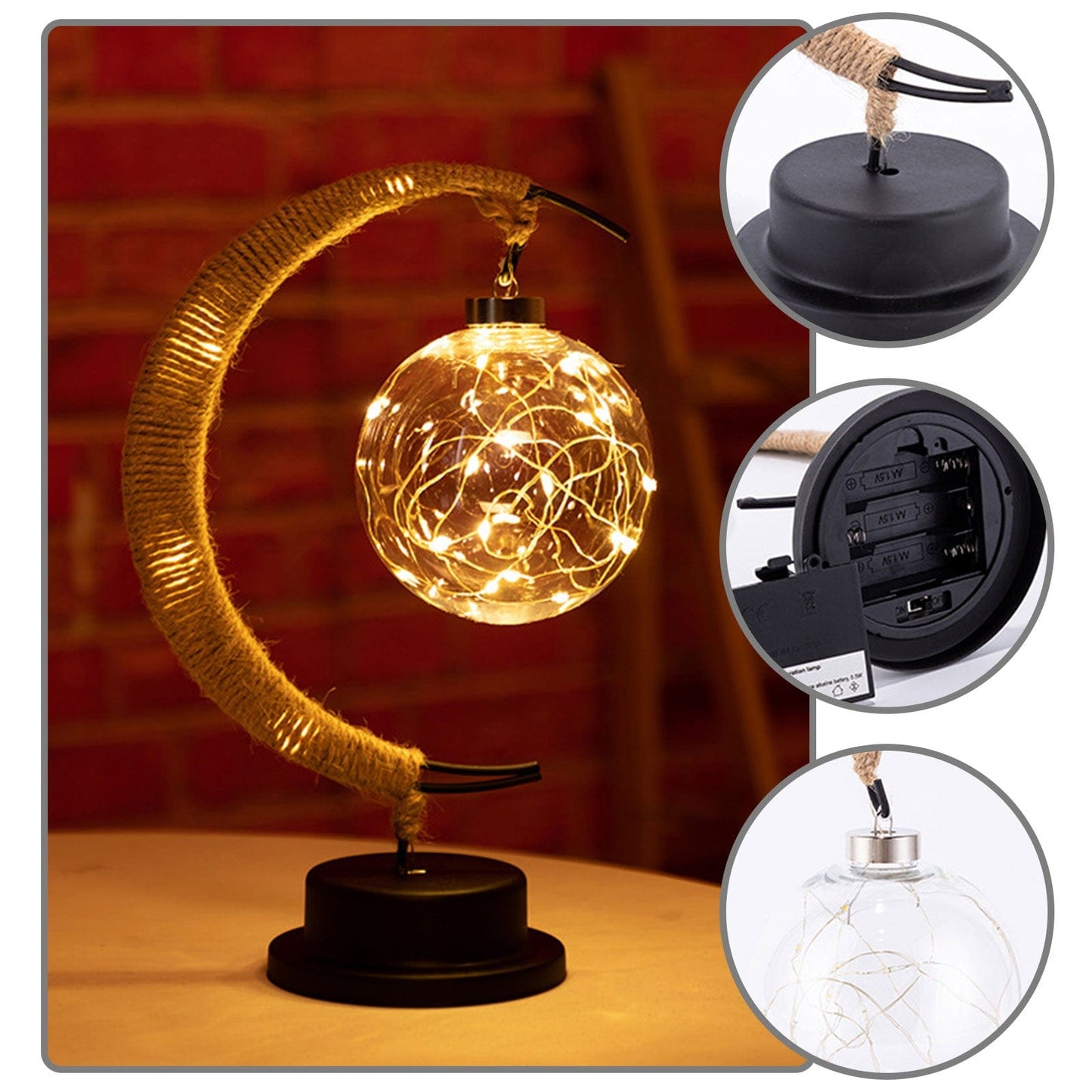 Avelena | Rayvia Lunar Lampe - Halbmond LED Licht mit Glas Globus für gemütliche Atmosphäre