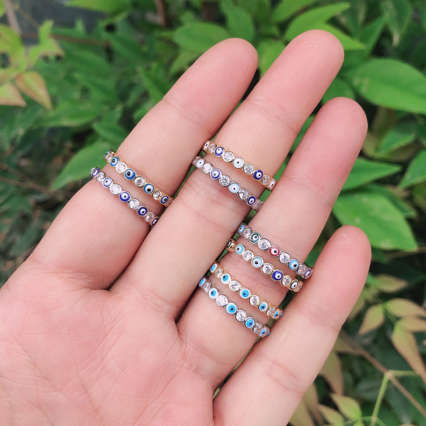 Avelena | Bohemian Rainbow Auge des Bösen mit Strass gefüllte goldene Ringe