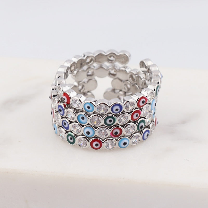 Avelena | Bohemian Rainbow Auge des Bösen mit Strass gefüllte goldene Ringe