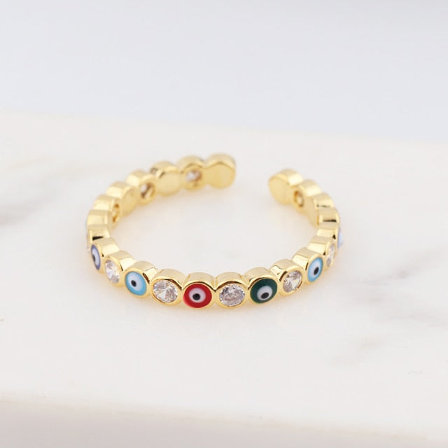Avelena | Bohemian Rainbow Auge des Bösen mit Strass gefüllte goldene Ringe
