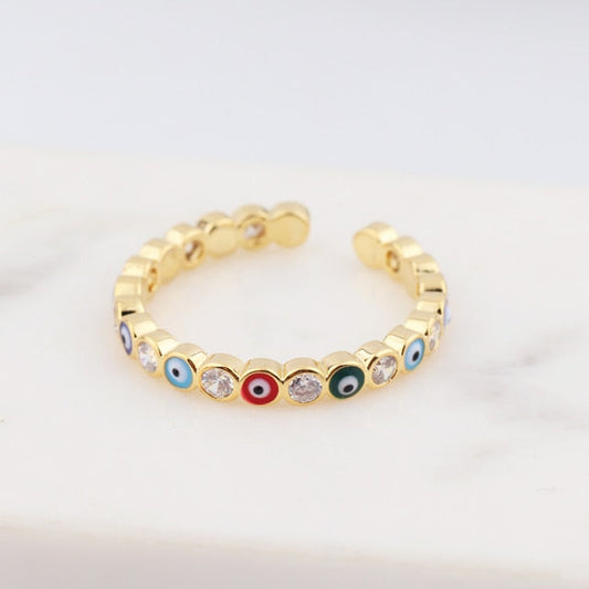 Avelena | Bohemian Rainbow Auge des Bösen mit Strass gefüllte goldene Ringe