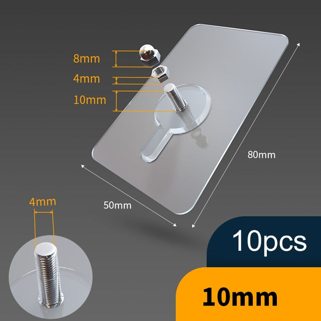 Avelena | 10 Stück Schwerlast Punch-Free Transparente Klebehaken