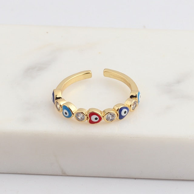 Avelena | Bohemian Rainbow Auge des Bösen mit Strass gefüllte goldene Ringe