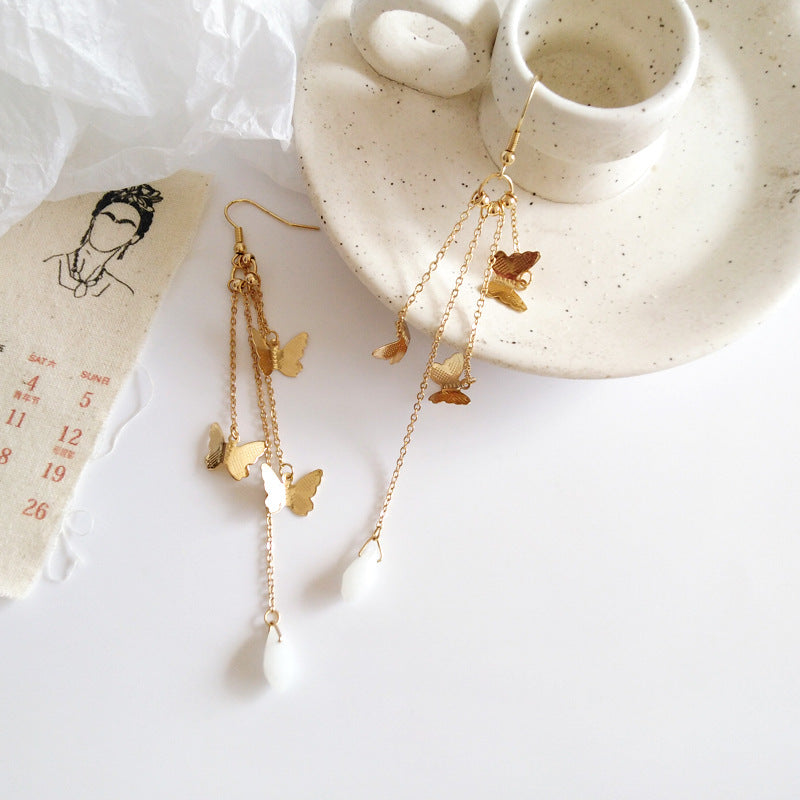 Avelena | Koreanischer Stil Retro Super Fee Schmetterling Quaste Lange Clip Ohrringe