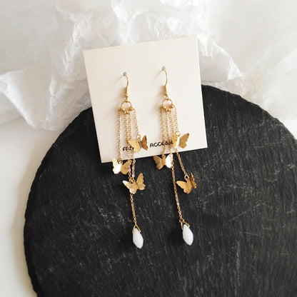 Avelena | Koreanischer Stil Retro Super Fee Schmetterling Quaste Lange Clip Ohrringe