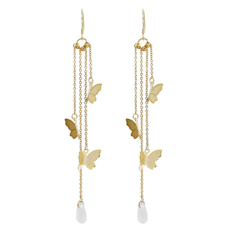 Avelena | Koreanischer Stil Retro Super Fee Schmetterling Quaste Lange Clip Ohrringe