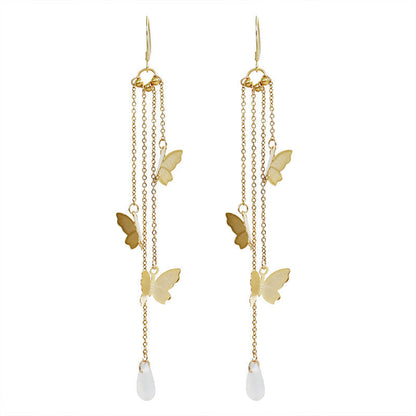 Avelena | Koreanischer Stil Retro Super Fee Schmetterling Quaste Lange Clip Ohrringe