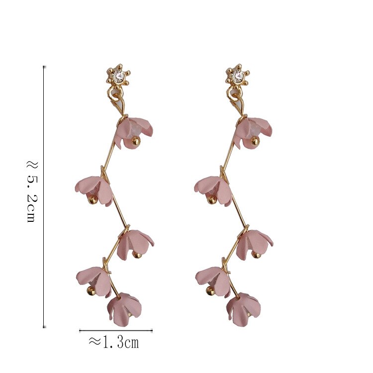 Avelena | Lange Strass Kristall Pink Sakura Blume mit Zirkon Clip Ohrringe