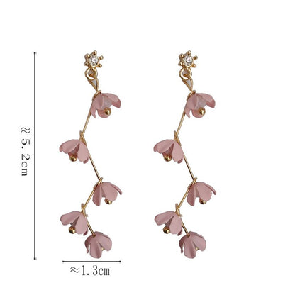 Avelena | Lange Strass Kristall Pink Sakura Blume mit Zirkon Clip Ohrringe