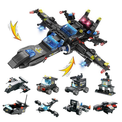 Avelena | 8 IN 1 Roboter Flugzeug Auto Stadt Polizei SWAT Bauklötze