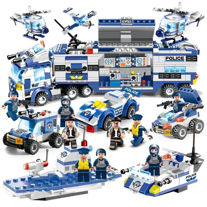Avelena | 8 IN 1 Stadtpolizei Lkw Station Bauklötze Serie SWAT Spielzeug Geschenk Für Kinder