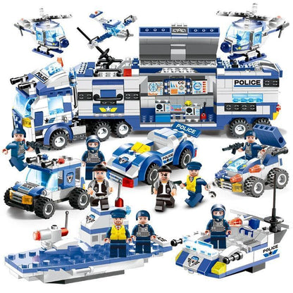 Avelena | 8 IN 1 Stadtpolizei Lkw Station Bauklötze Serie SWAT Spielzeug Geschenk Für Kinder