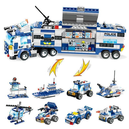 Avelena | 8 IN 1 Stadtpolizei Lkw Station Bauklötze Serie SWAT Spielzeug Geschenk Für Kinder