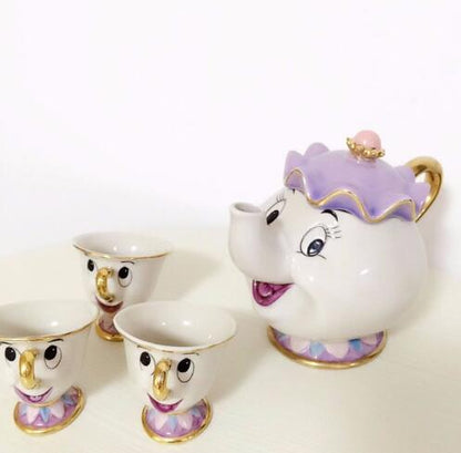 Avelena | Limitierte Cartoon Die Schöne und das Biest Bone China Tasse Teeset Mrs Potts und Chips Teekanne Kaffeetassen Set
