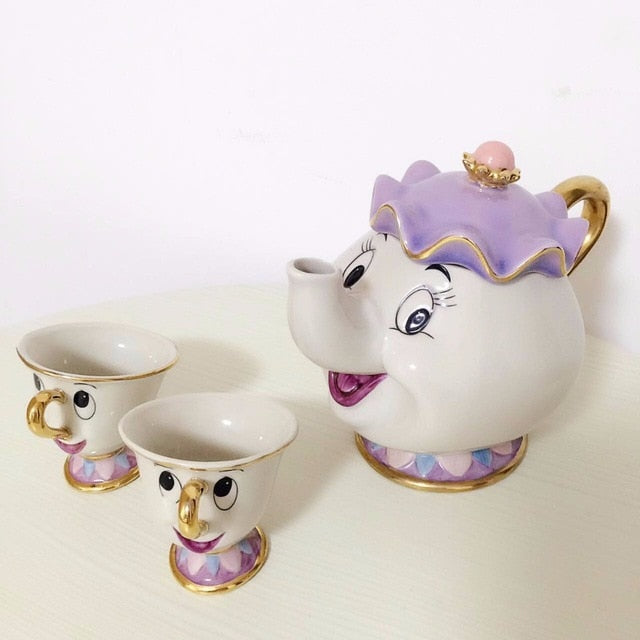 Avelena | Limitierte Cartoon Die Schöne und das Biest Bone China Tasse Teeset Mrs Potts und Chips Teekanne Kaffeetassen Set