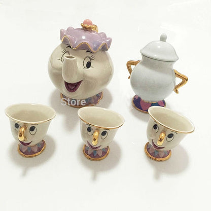 Avelena | Limitierte Cartoon Die Schöne und das Biest Bone China Tasse Teeset Mrs Potts und Chips Teekanne Kaffeetassen Set